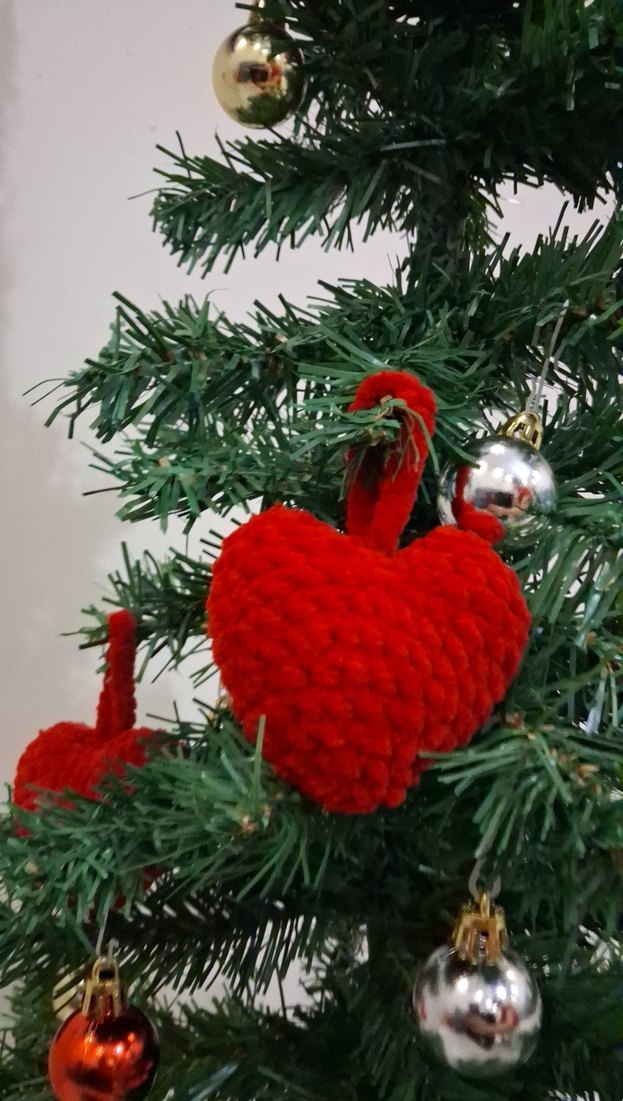 Örgü Kalp yılbaşı ağaç süsü - Görsel 3