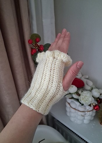 Krem Örgü Kadın Eldiven - Görsel 3
