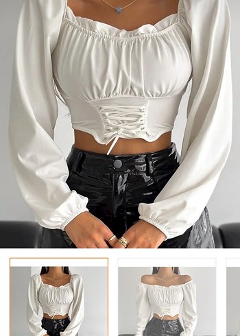 Beyaz Beli Bağcıklı Bluz