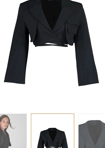 Siyah Kısa Kesim Tasarım Kadın Blazer