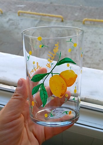 Limon Desenli Sarı Cam Bardak