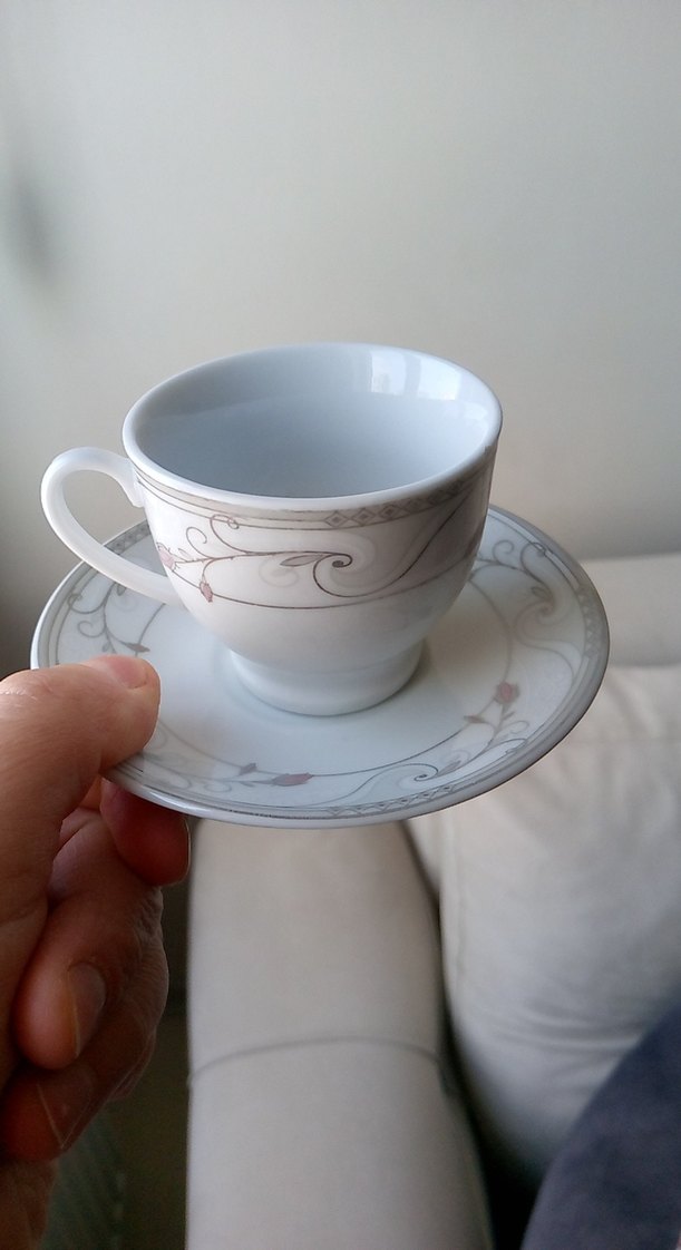 Gri desenli beyaz fincan ve tabak seti - Görsel 2