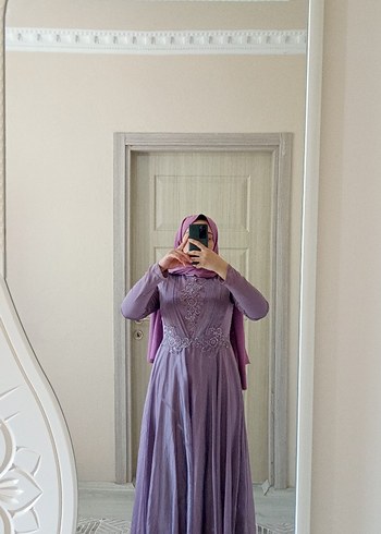 Mor Nakışlı Uzun Bohem Tesettür Elbise - Görsel 5