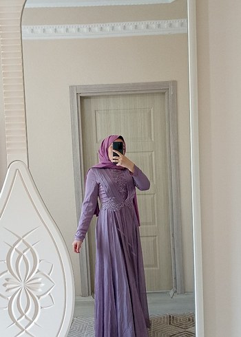 Mor Nakışlı Uzun Bohem Tesettür Elbise - Görsel 2