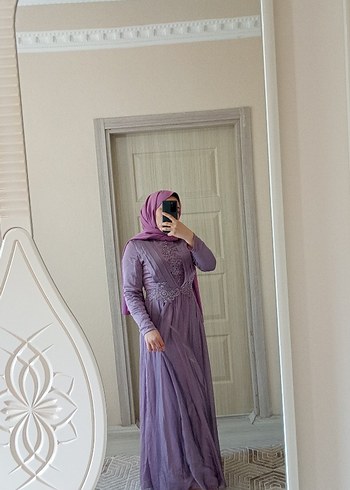 Mor Nakışlı Uzun Bohem Tesettür Elbise - Görsel 4