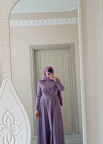 Mor Nakışlı Uzun Bohem Tesettür Elbise - Görsel 3