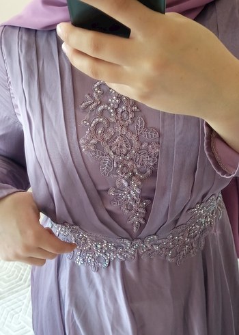 Mor Nakışlı Uzun Bohem Tesettür Elbise - Görsel 6