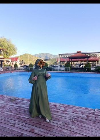 haki yeşili özel gün elbisesi - Görsel 2