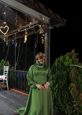 haki yeşili özel gün elbisesi - Görsel 3