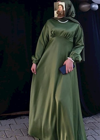 haki yeşili özel gün elbisesi - Görsel 4