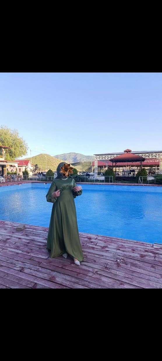 haki yeşili özel gün elbisesi - Görsel 2