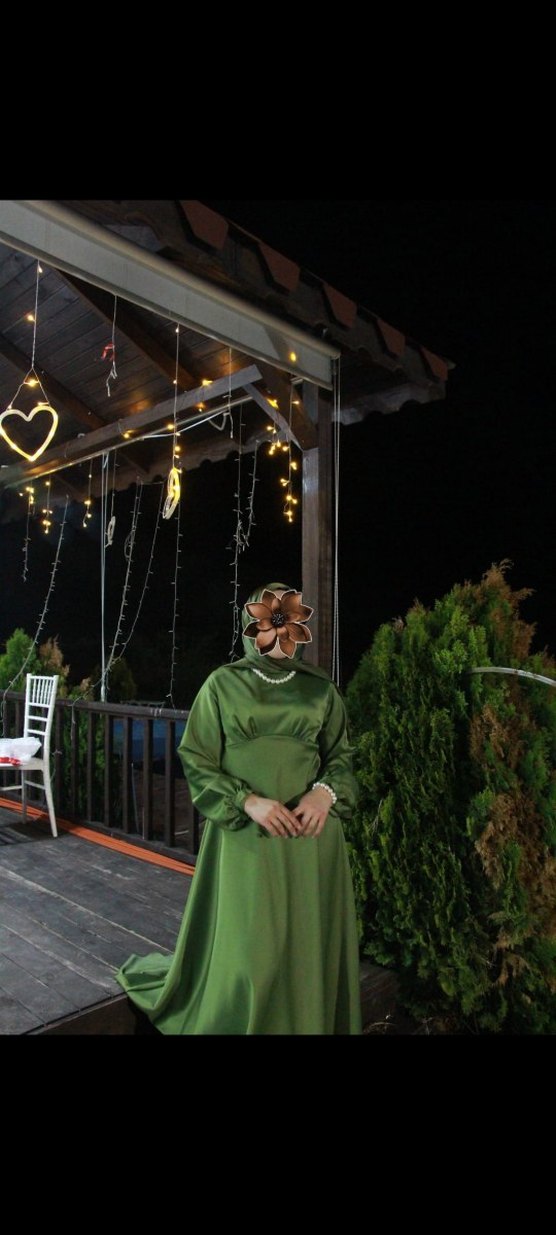 haki yeşili özel gün elbisesi - Görsel 3