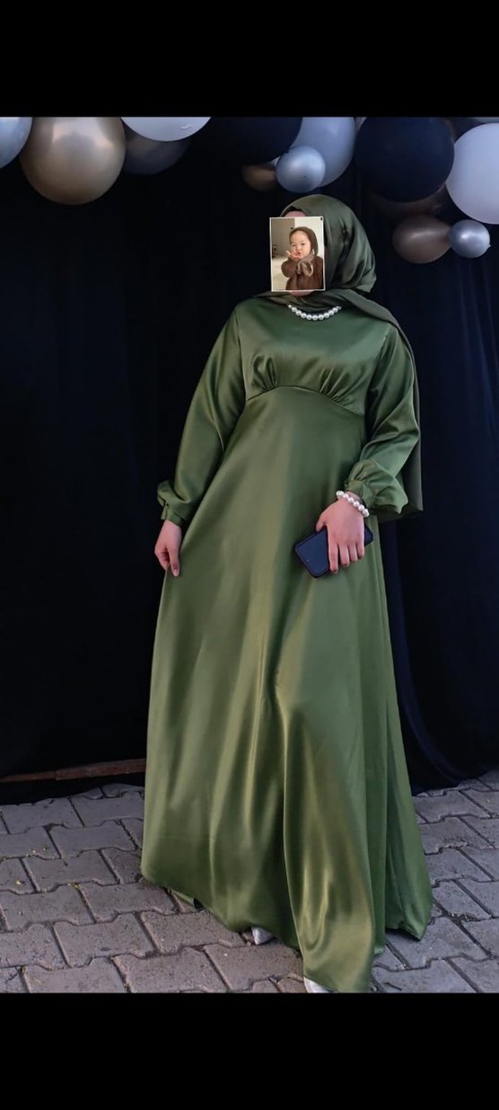 haki yeşili özel gün elbisesi - Görsel 4