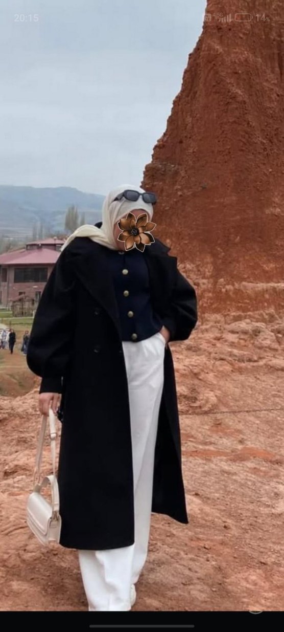 Düğmeli Siyah Uzun kaban - Görsel 2