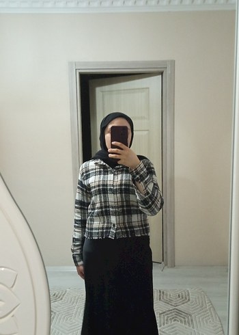 Gri Ekose Uzun Kollu Boğazlı Kadın Gömlek - Görsel 2