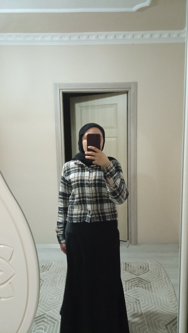 Gri Ekose Uzun Kollu Boğazlı Kadın Gömlek - Görsel 2