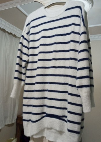 Çizgili Gri-Beyaz Uzun Kollu Triko kazak - Görsel 3