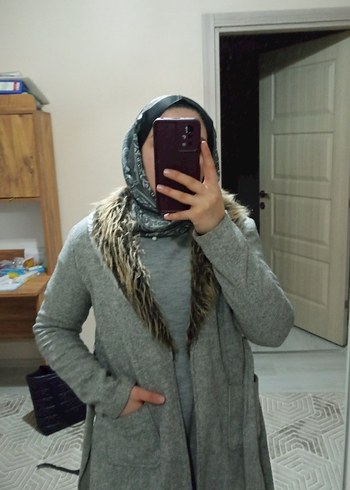 Gri Uzun Kadın Yün Kaban - Görsel 2