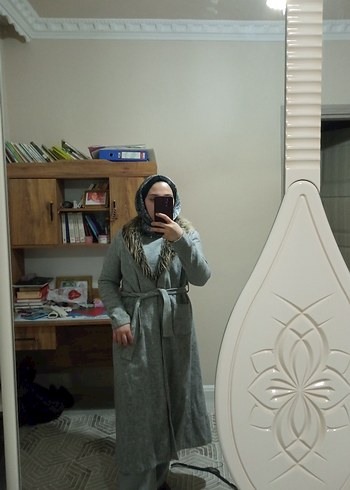 Gri Uzun Kadın Yün Kaban - Görsel 3