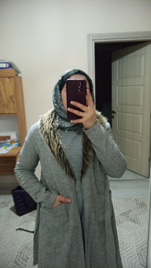 Gri Uzun Kadın Yün Kaban - Görsel 2