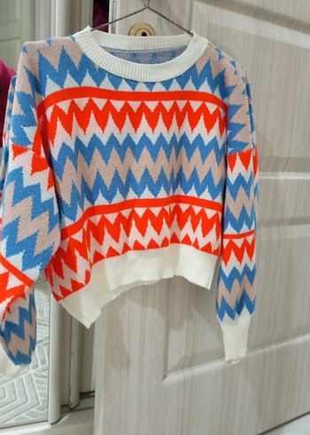 Renkli Geometrik Desenli Kadın Triko Kazak - Görsel 4