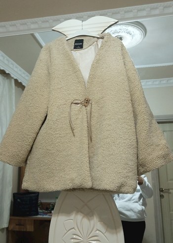 Bej Yünlü Kadın Kaban, Kürk Detaylı, Midi - Görsel 6