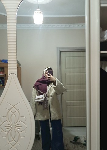 Bej Yünlü Kadın Kaban, Kürk Detaylı, Midi - Görsel 2