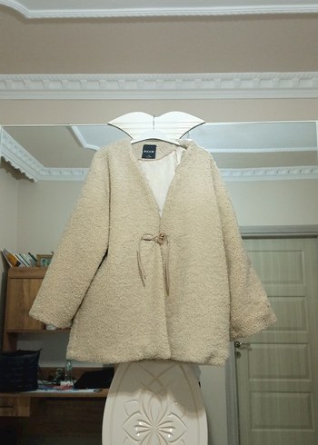 Bej Yünlü Kadın Kaban, Kürk Detaylı, Midi - Görsel 5