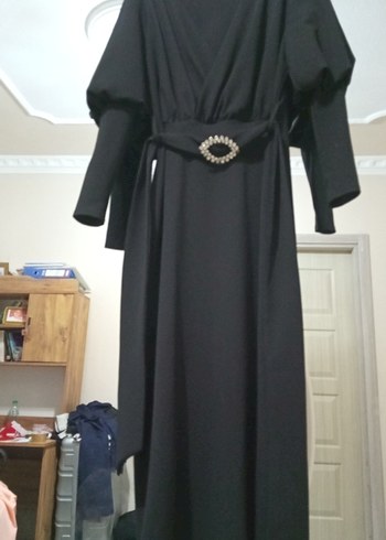 Siyah Uzun Drapeli V Yaka Kadın Elbise - Görsel 2