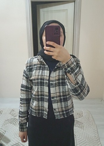 Gri Ekose Desenli Yünlü Boğazlı Kadın Gömlek - Görsel 3