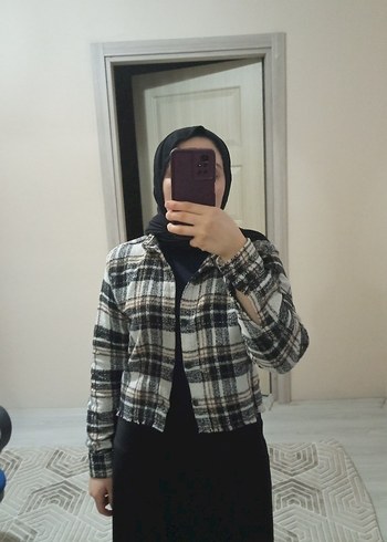 Gri Ekose Desenli Yünlü Boğazlı Kadın Gömlek - Görsel 2