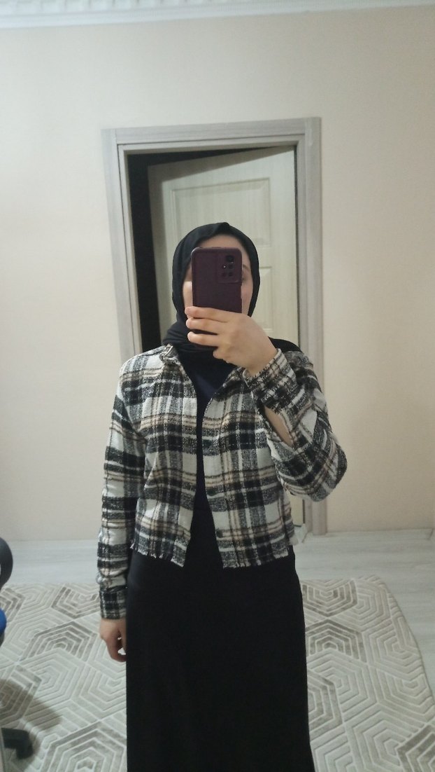 Gri Ekose Desenli Yünlü Boğazlı Kadın Gömlek - Görsel 2