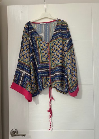 Bohem Çok Renkli V Yaka Mini Bluz - Görsel 2