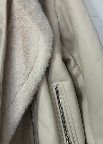 Kürklü Bej Kadın Midi Ceket - Görsel 3