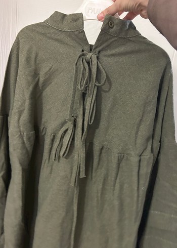 Kadın Haki Uzun Keten Elbise - Görsel 2