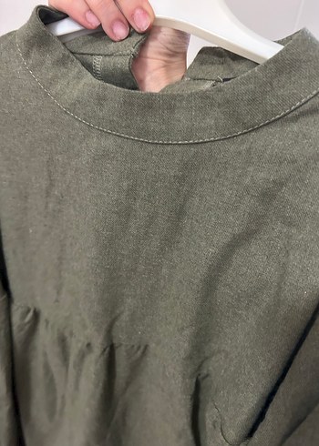 Kadın Haki Uzun Keten Elbise - Görsel 3