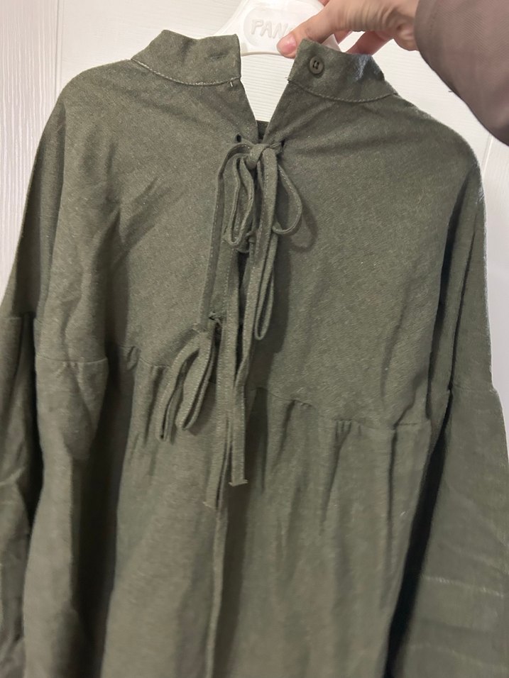 Kadın Haki Uzun Keten Elbise - Görsel 2