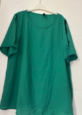 Yeşil Kısa Kollu Salaş Bluz o omuz dekolteli - Görsel 2