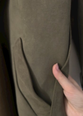 Kadın haki Süet Uzun Trençkot - Görsel 2