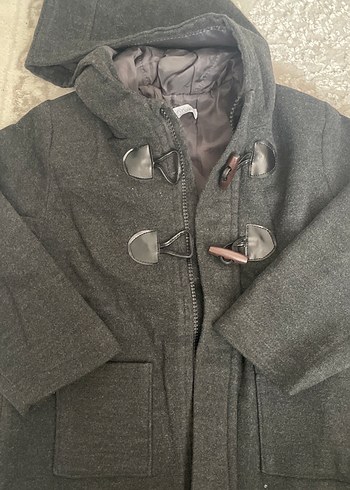 Düğmeli ve fermuarlı Gri Erkek Çocuk Kaban - Görsel 2