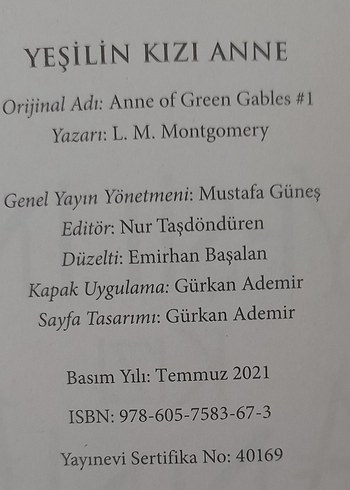 L. M. Montgomery Yeşilin Kızı Anne 1 - Ephesus Yayınları Ciltli - Görsel 8