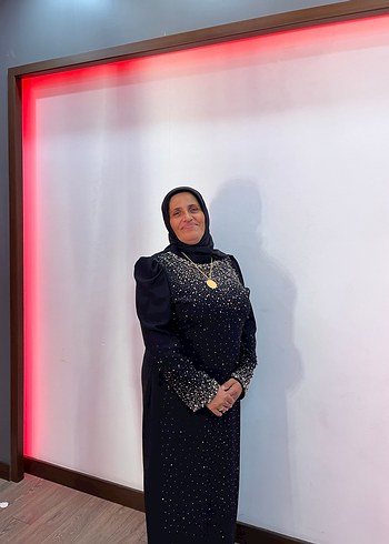 Boncuk İşlemeli Siyah Uzun Kol Elbise Anne abiyesi