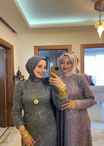 Uzun Kollu Yüksek Yakalı pembe  Bohem Elbise tesettür abiye - Görsel 9