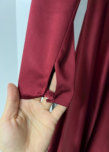 Bordo İşlemeli Uzun Kollu Abiye Elbise - Görsel 4