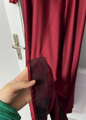 Bordo İşlemeli Uzun Kollu Abiye Elbise - Görsel 3