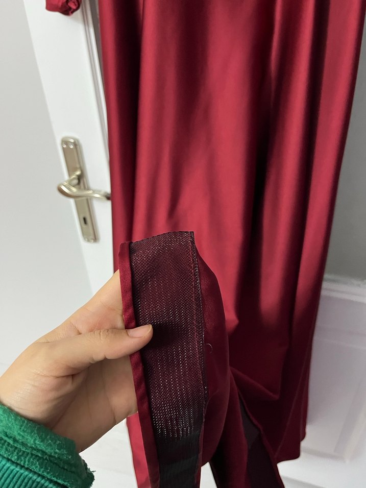 Bordo İşlemeli Uzun Kollu Abiye Elbise - Görsel 3