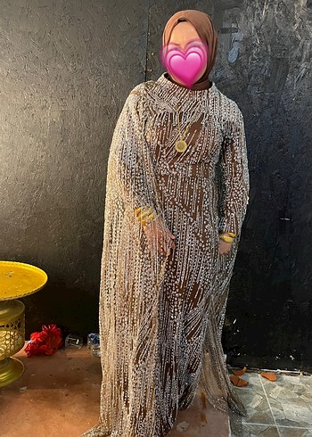 Boncuk İşlemeli  Uzun Kol Elbise - Görsel 4