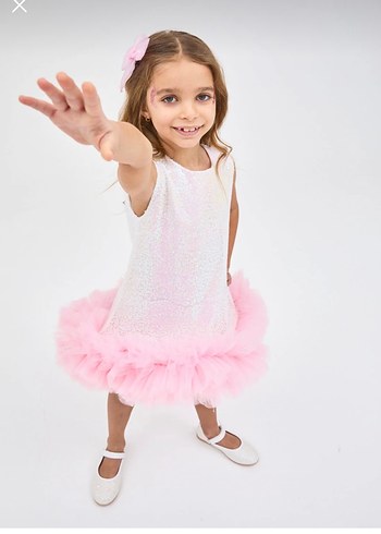 Pembe Fırfırlı Kız Çocuk Elbise - Görsel 3