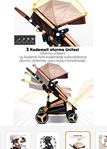 15-36 kg Beden Gold Kahve Bebek Arabası Seti