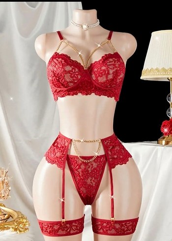 Bordo İşlemeli Zincir Detaylı Kadın Jartiyer Takımı - Görsel 10